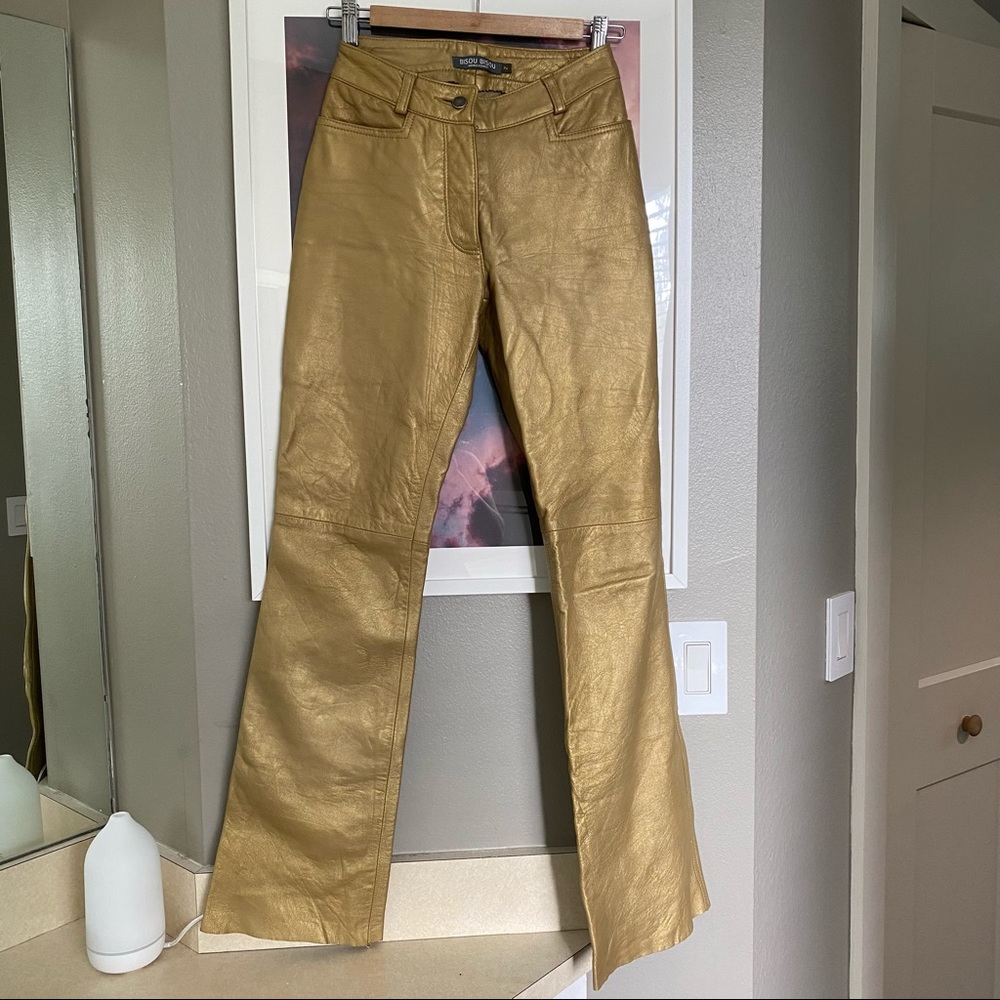 90s Y2K genuine Gold Leather Pants
